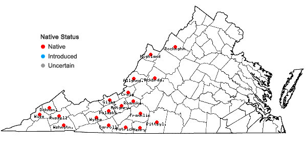 Locations ofAnemone quinquefolia L. var. minima (DC.) Frodin in Virginia