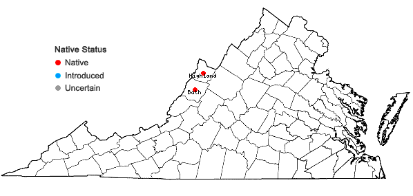 Locations ofCarex aestivaliformis Mackenzie in Virginia