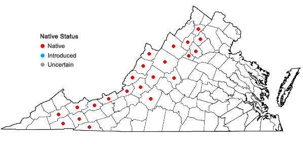 Locations ofCarex brunnescens (Pers.) Poiret in Virginia