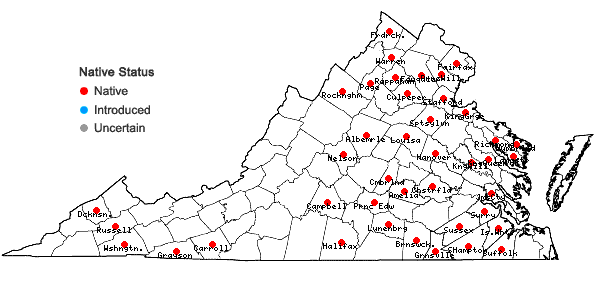 Locations ofCarex crebriflora Wiegand in Virginia