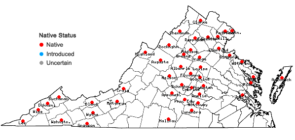 Locations ofCarex digitalis Willd. var. digitalis in Virginia