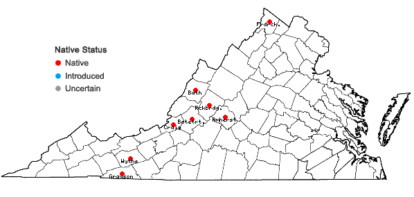 Locations ofCarex vesicaria L. in Virginia