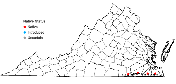 Locations ofCoreopsis linifolia Nutt. in Virginia