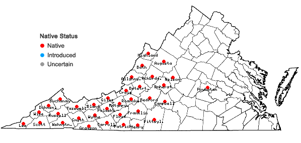 Locations ofCoreopsis major Walt. in Virginia