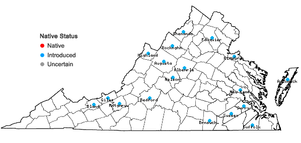 Locations ofDigitaria sanguinalis (L.) Scop. in Virginia