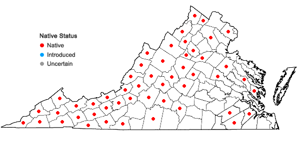 Locations ofDiphasiastrum tristachyum (Pursh) Holub in Virginia