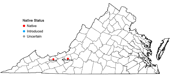 Locations ofGentianopsis crinita (Froel.) Ma in Virginia