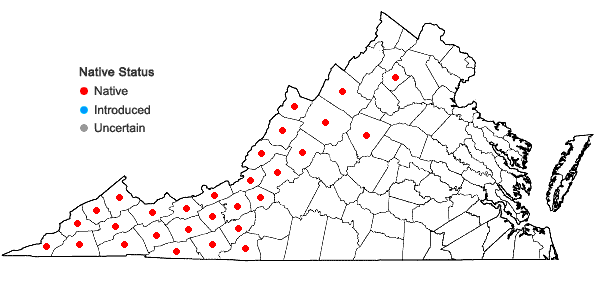Locations ofHepatica acutiloba DC. in Virginia