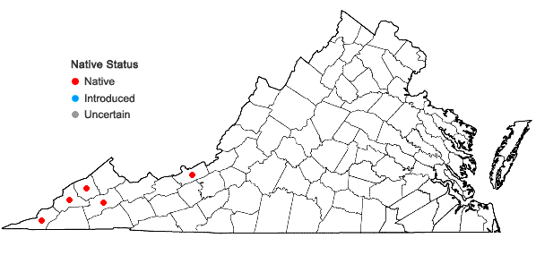 Locations ofHeuchera parviflora Bartling var. parviflora in Virginia