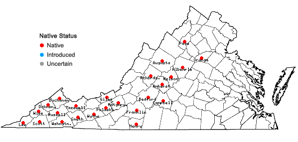 Locations ofHydrastis canadensis L. in Virginia