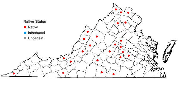 Locations ofMonarda fistulosa L. var. fistulosa in Virginia