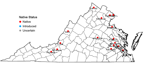 Locations ofNajas canadensis Michx. in Virginia