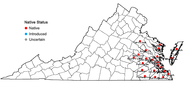 Locations ofNeottia bifolia (Raf.) Bombach in Virginia