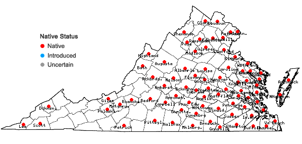 Locations ofPaspalum setaceum Michx. in Virginia