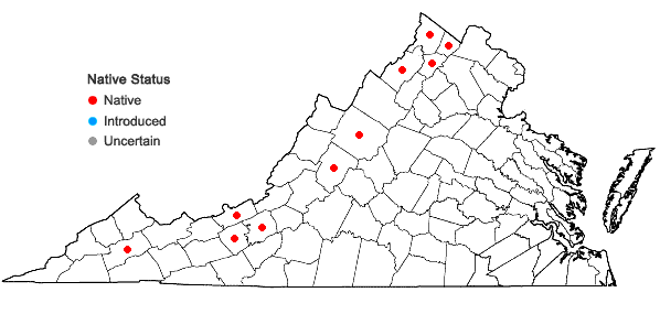 Locations ofRhamnus lanceolata Pursh in Virginia