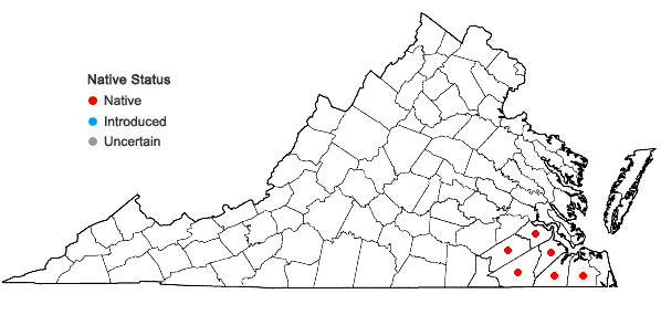 Locations ofSabatia calycina (Lam.) Heller in Virginia