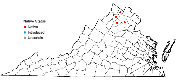 Locations ofTrillium cernuum L. in Virginia