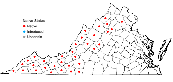 Locations ofTrillium erectum L. in Virginia