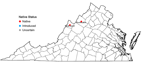 Locations ofTrillium nivale Riddell in Virginia