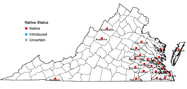Locations ofTrillium pusillum Michx. var. virginianum Fern. in Virginia