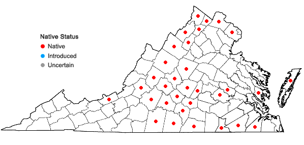 Locations ofTrillium sessile L. in Virginia