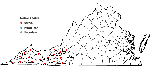 Locations ofTrillium sulcatum Patrick in Virginia