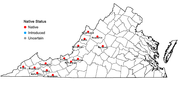 Locations ofViburnum lantanoides Michx. in Virginia