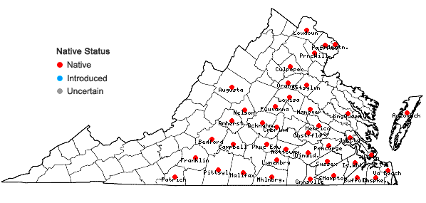 Locations ofAristida longespica Poir. in Virginia