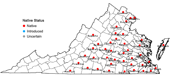 Locations ofAristida longespica Poir. in Virginia
