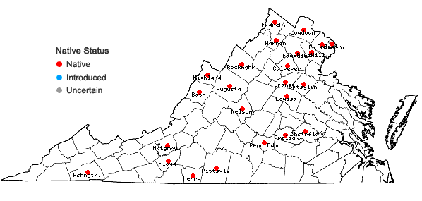 Locations ofCarex bushii Mackenzie in Virginia