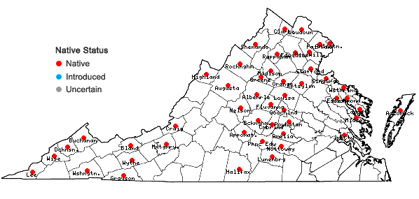Locations ofCarex digitalis Willd. var. digitalis in Virginia