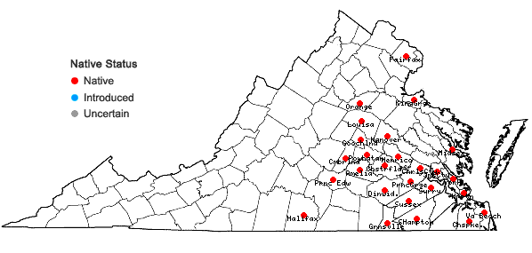 Locations ofCarex flaccosperma Dewey in Virginia