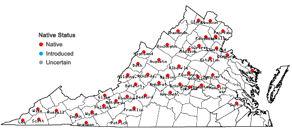 Locations ofCarex oligocarpa Willd. in Virginia