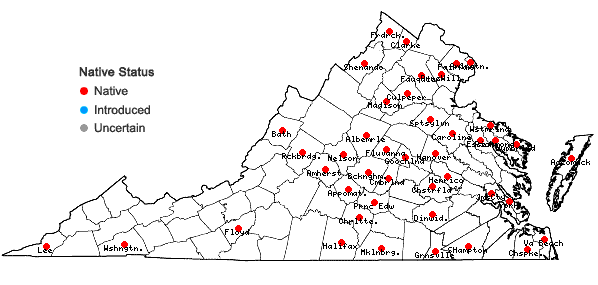 Locations ofCarex retroflexa Muhl. ex Willd. in Virginia