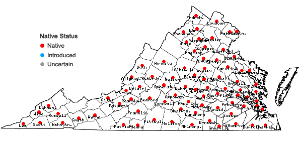 Locations ofChasmanthium latifolium (Michx.) Yates in Virginia