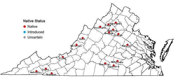 Locations ofDicranum fuscescens Turner var. fuscescens in Virginia