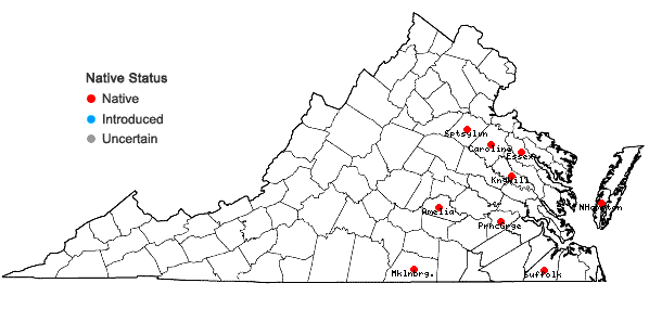 Locations ofDigitaria villosa (Walt.) Pers. in Virginia