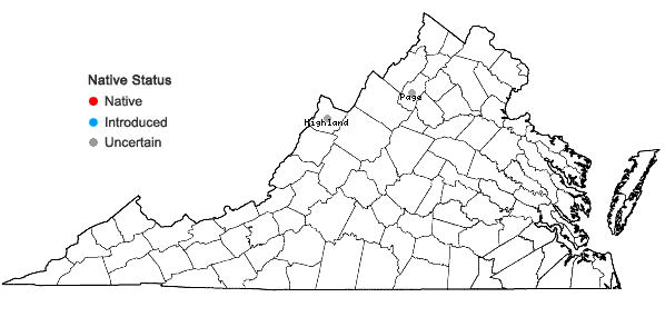 Locations ofErythranthe moschata (Douglas ex Lindley) Nesom in Virginia