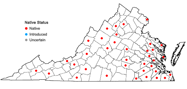 Locations ofFrullania brittoniae A. Evans in Virginia