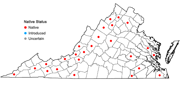 Locations ofFrullania riparia Hampe ex Lehm. in Virginia