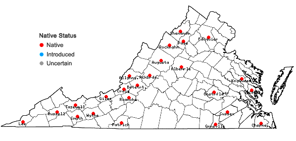 Locations ofFrullania riparia Hampe ex Lehm. in Virginia