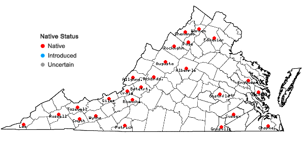 Locations ofFrullania riparia Hampe ex Lehm. in Virginia