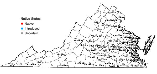 Locations ofIpomoea coccinea L. in Virginia