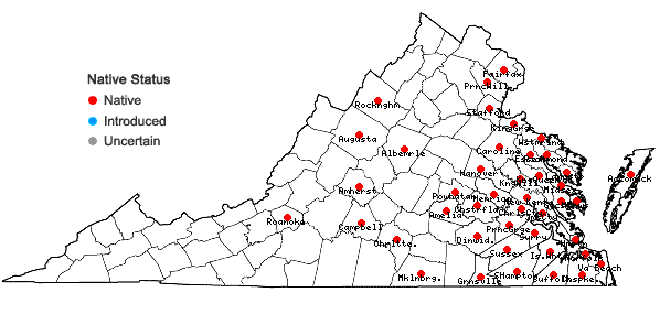 Locations ofIris virginica L. in Virginia