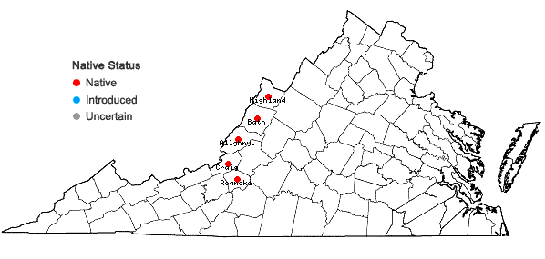 Locations ofMonarda reedii Floden & Townsend in Virginia