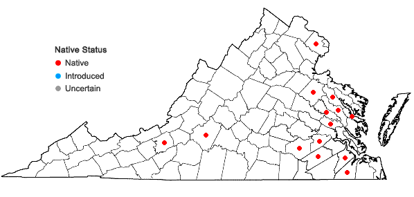 Locations ofPaspalum setaceum Michx. var. setaceum in Virginia