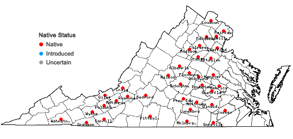 Locations ofPodostemum ceratophyllum Michx. in Virginia
