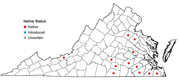 Locations ofPogonatum brachyphyllum (Michx.) P. Beauv. in Virginia