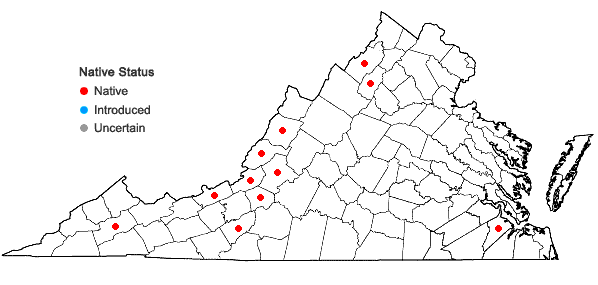 Locations ofPolytrichum piliferum Hedwig in Virginia