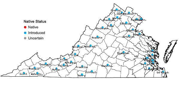 Locations ofPotamogeton crispus L. in Virginia
